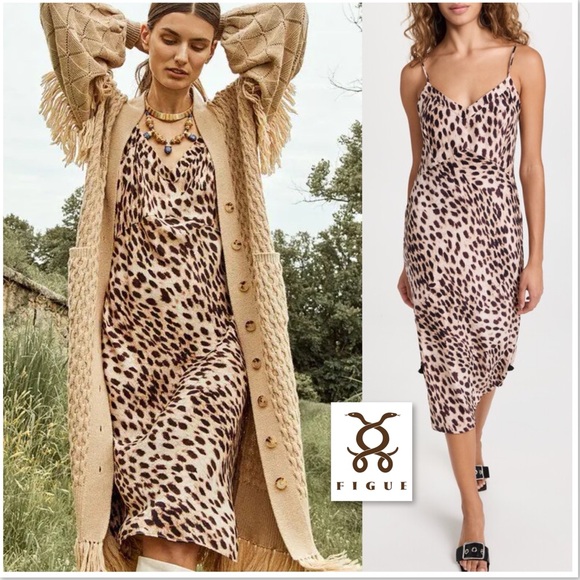 Figue Dresses & Skirts - Figue Carolyne Slip Silk Dress Gold Cheetah Print S Animal Leopard Sexy Boho